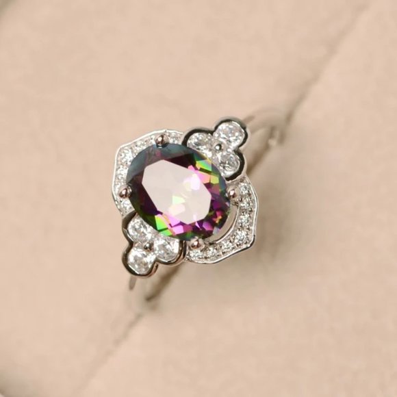 ✨ Noble Jewelry Oval Pure Colorful Zircon Elegant Rings for Women, PD308 - Picture 2 of 4